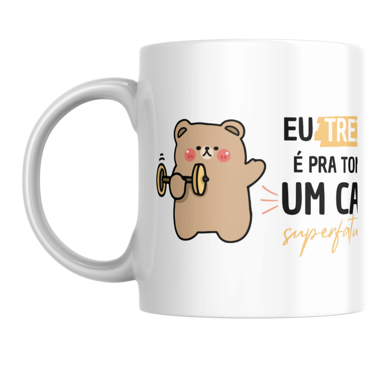 Caneca Kawaii Ursinho e Gato – Eu treino para tomar café