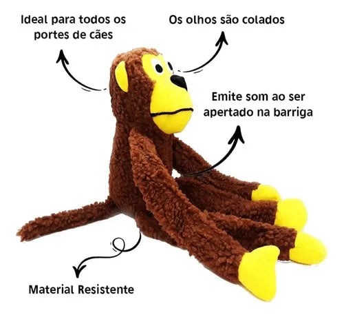 Brinquedo Macaquinho Pelúcia Mordedor Resistente Apito Cães 40cm Savana Pet + Brinde