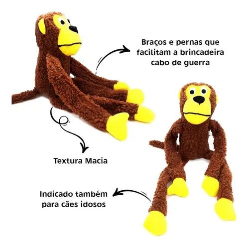 Brinquedo Macaquinho Pelúcia Mordedor Resistente Apito Cães 40cm Savana Pet + Brinde